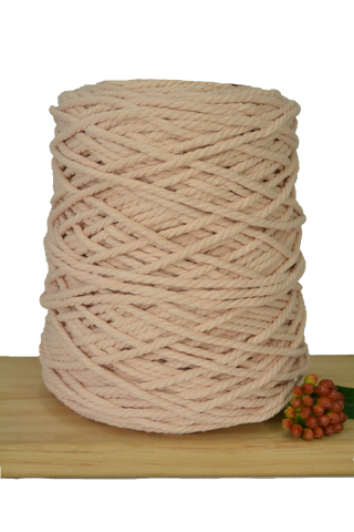 1kg Coloured 3 ply Recycled Macrame Cotton Rope - 4mm - Soft Peach