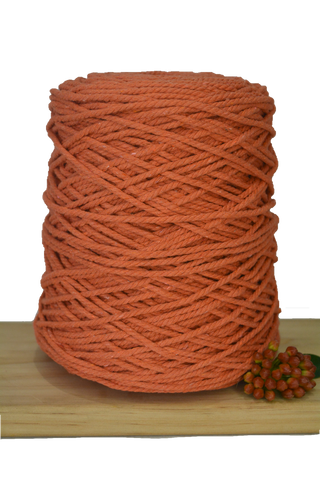 Coloured 3 ply Macrame Cotton Rope - 3mm - Tangerine