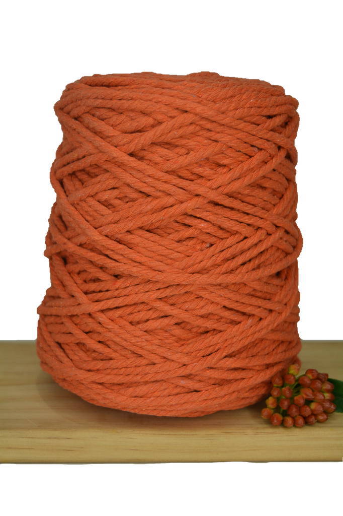 Coloured 3 ply Recycled Macrame Cotton Rope - 5mm - Tangerine