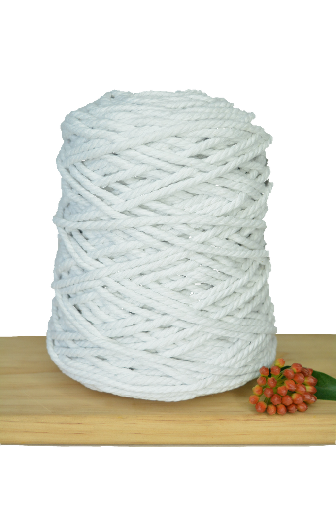 Coloured 3 ply Recycled Macrame Cotton Rope - 5mm - White