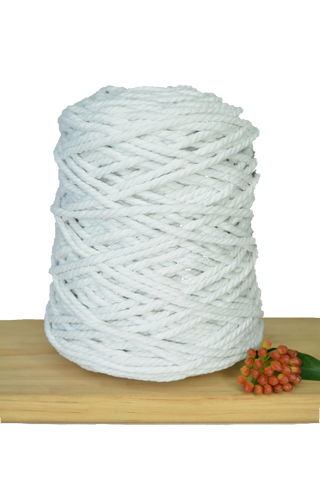 Coloured 3 ply Recycled Macrame Cotton Rope - 5mm - White