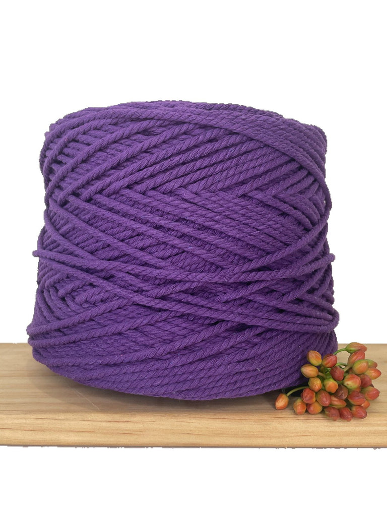 Coloured 3 ply Recycled Macrame Cotton Rope - 5mm - Cadbury Purple