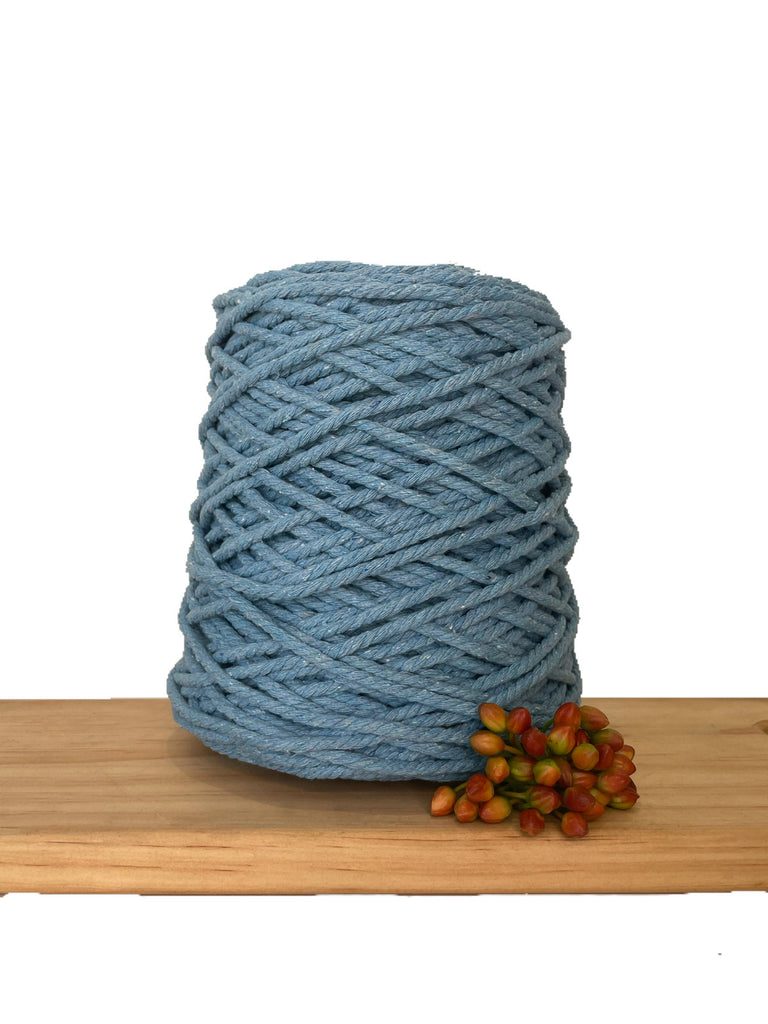 1kg Coloured 3 ply Recycled Macrame Cotton Rope - 4mm - Dusty Blue