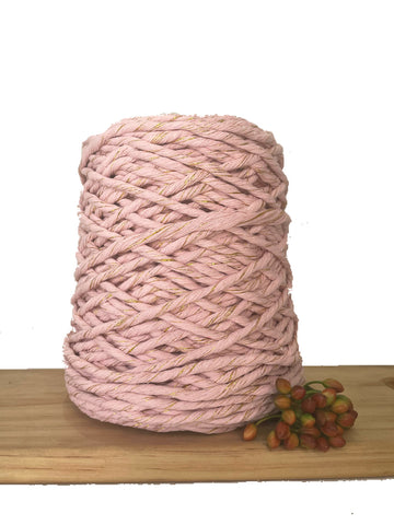 1kg 1ply Macrame Cotton String - 5mm - Metallic Blend - Dusty Pink/Gold