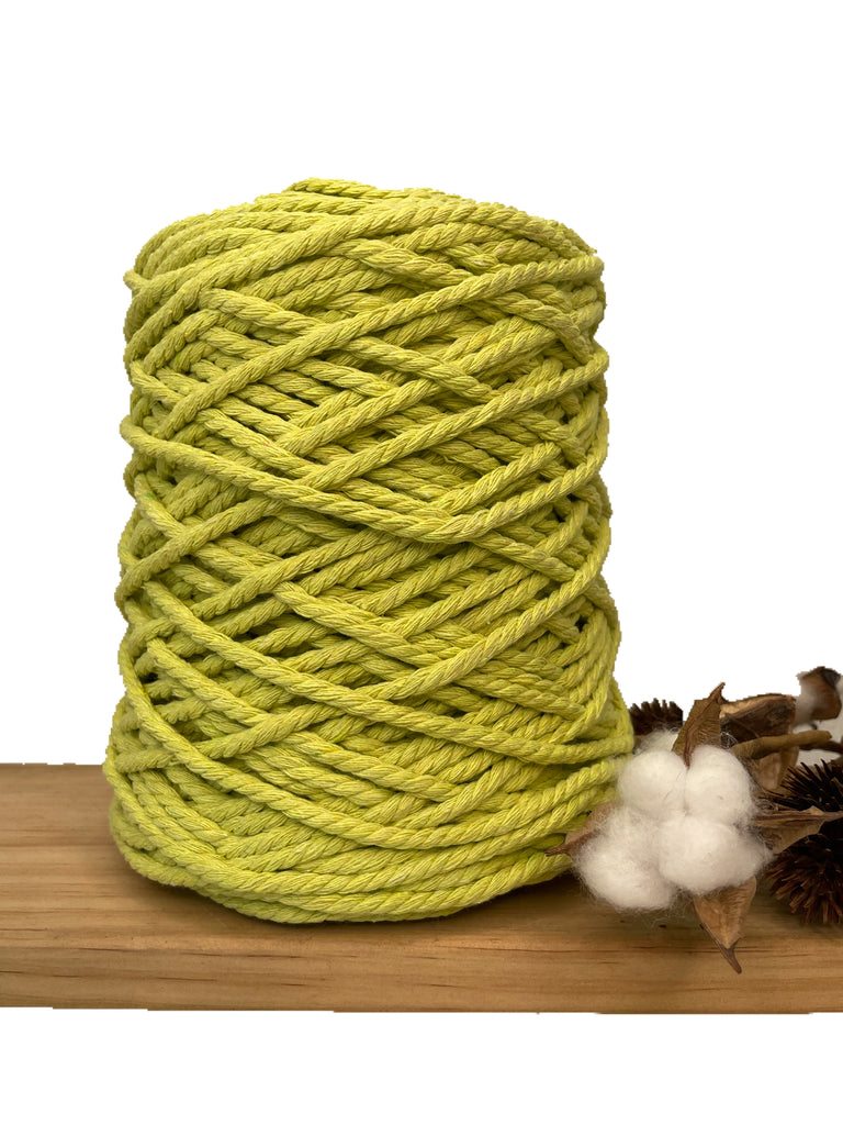 Coloured 3 ply Recycled Macrame Cotton Rope - 5mm - Lime Splice