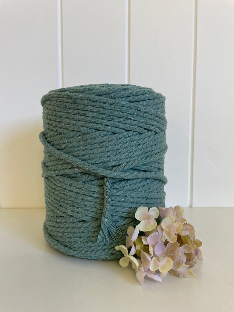 Coloured 3 ply Recycled Macrame Cotton Rope - 5mm - Duck Egg