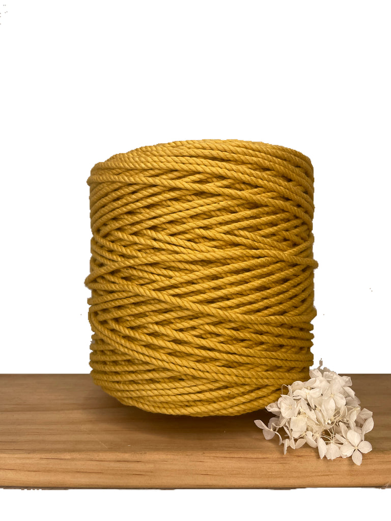 1kg 4mm 100% Pure Deluxe Macrame Cotton 3ply Rope - Mustard