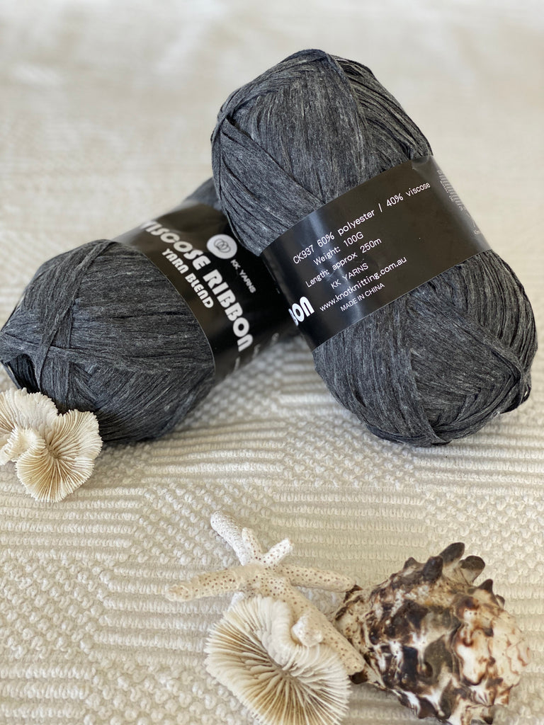 Ribbon Viscose Yarn - Dark Grey - PACK OF 10