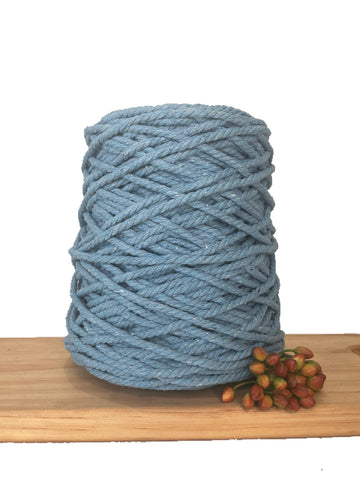 Coloured 3 ply Recycled Macrame Cotton Rope - 5mm - Dusty Blue