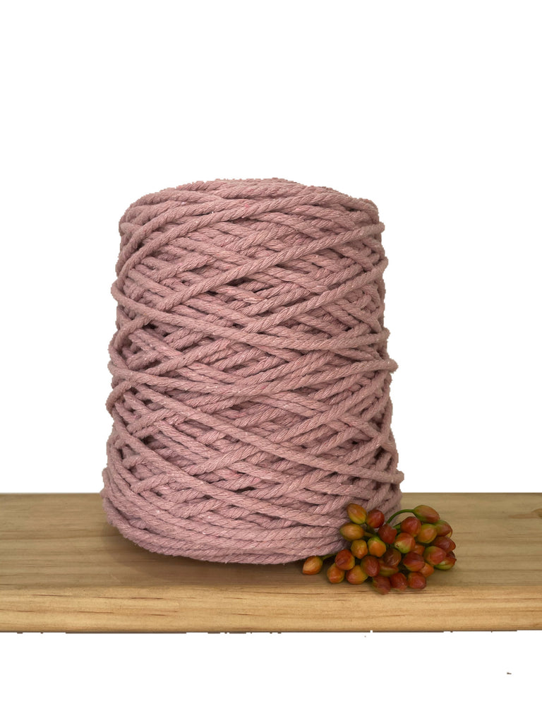 Coloured 3 ply Recycled Macrame Cotton Rope - 5mm - Vintage Rose