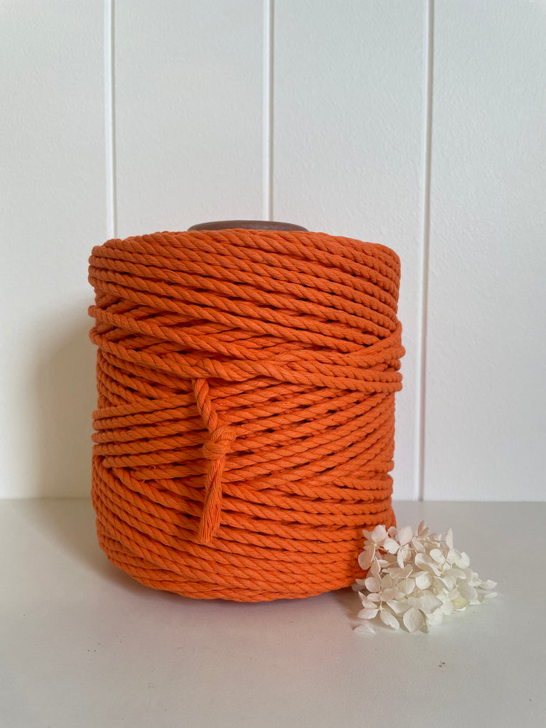 1kg 5mm 3ply Deluxe Recycled Cotton Rope - Tangerine