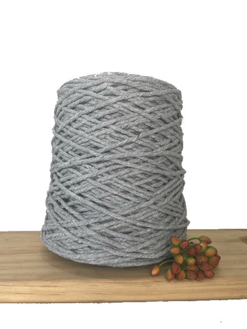 1kg Coloured 1ply Recycled Macrame Cotton String - 3mm - Light Grey