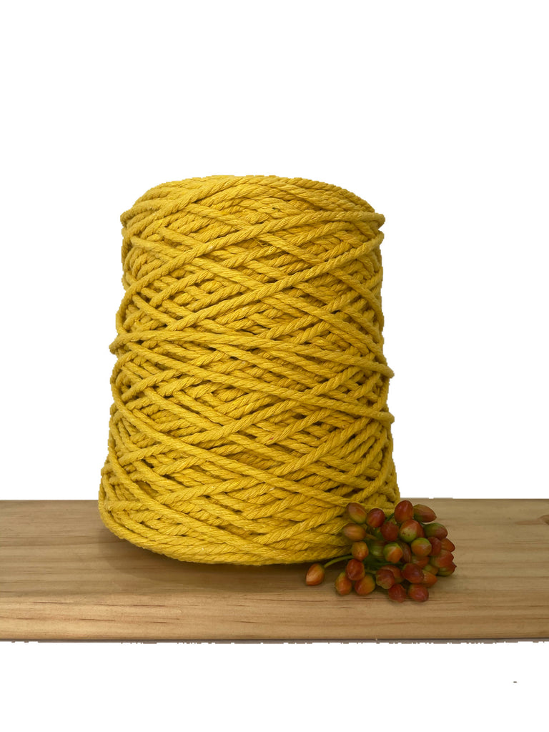 1kg Coloured 3 ply Recycled Macrame Cotton Rope - 4mm - Sunflower