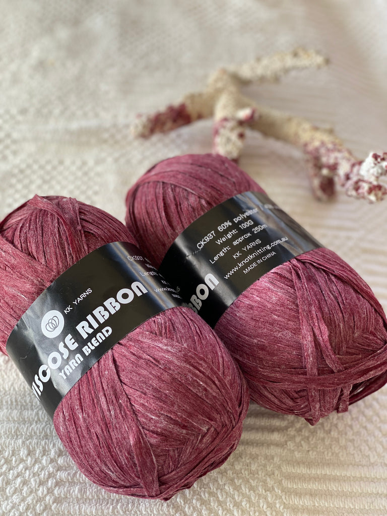 Ribbon Viscose Yarn - Burgundy - PACK OF 10