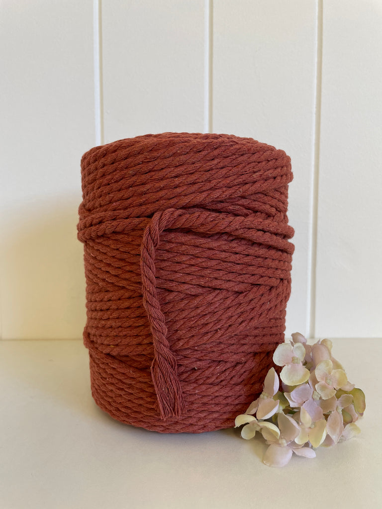 Coloured 3 ply Recycled Macrame Cotton Rope - 5mm - Terracotta
