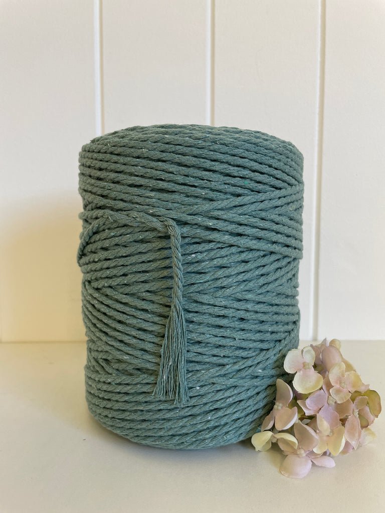 Coloured 3 ply Recycled Macrame Cotton Rope - 3mm - Duck Egg