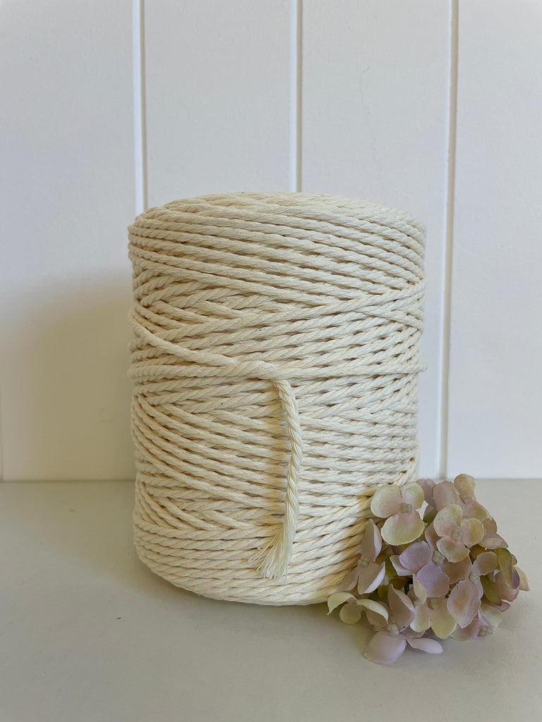 Coloured 3 ply Recycled Macrame Cotton Rope - 3mm - Cream