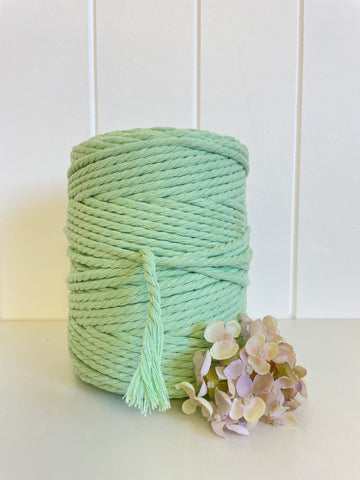 Coloured 3 ply Recycled Macrame Cotton Rope - 5mm - Spearmint Milkshake