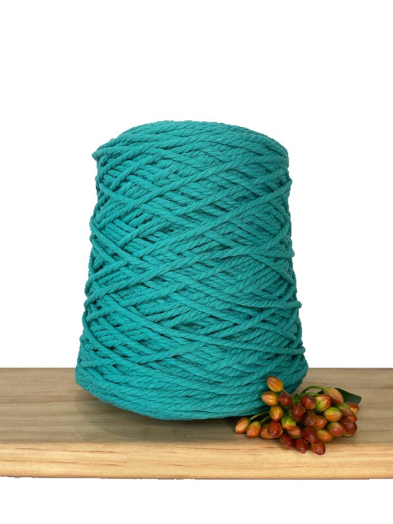 Coloured 3 ply Recycled Macrame Cotton Rope - 3mm - New Teal