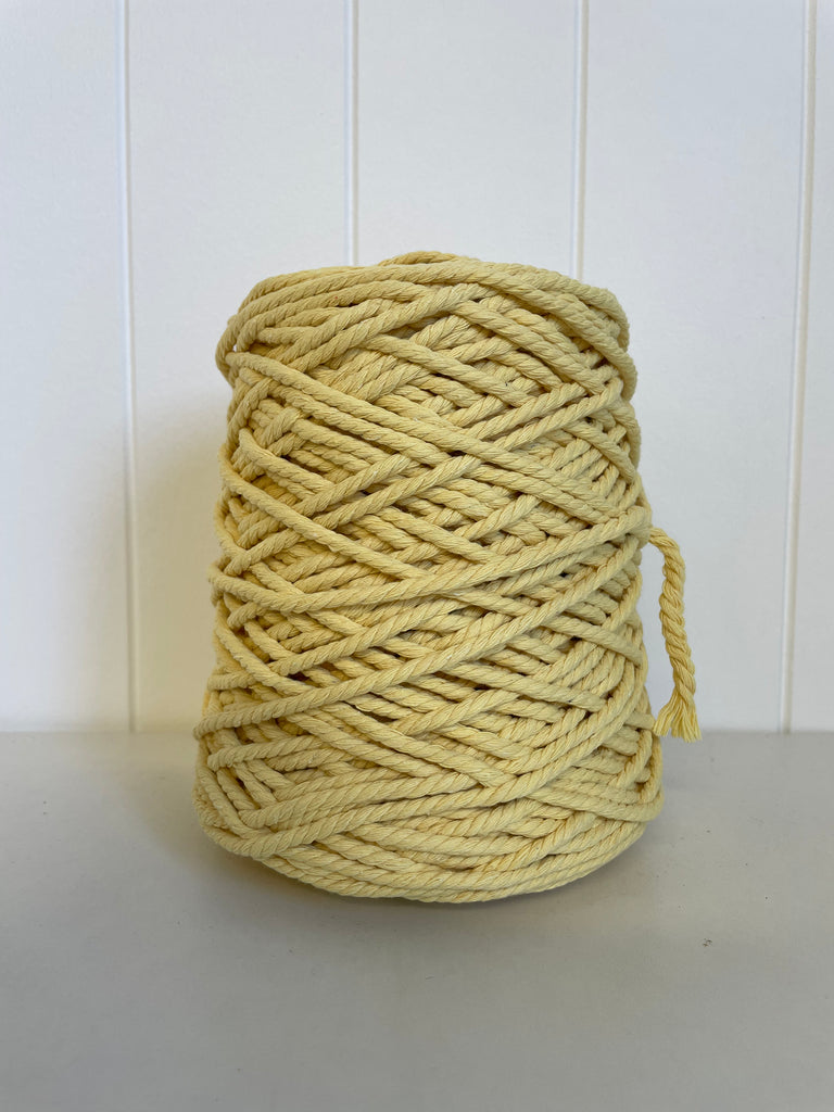 Coloured 3ply Recycled Macrame Cotton Rope - 5mm - Light Yellow