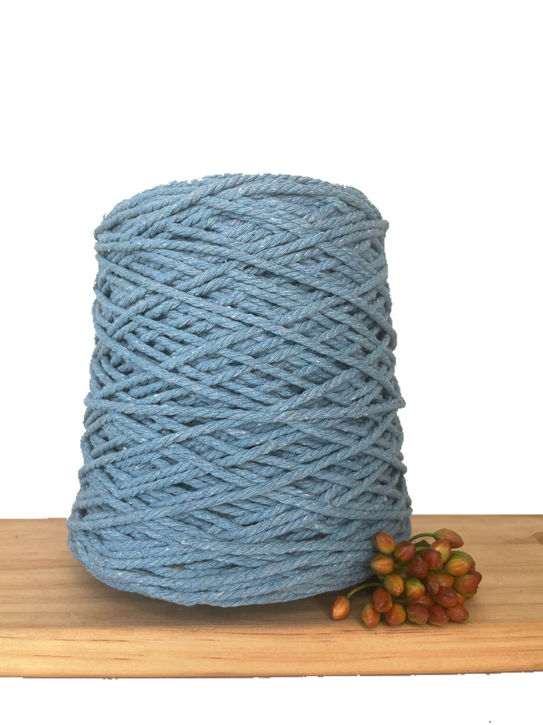 Coloured 3 ply Macrame Cotton Rope - 3mm - Dusty Blue