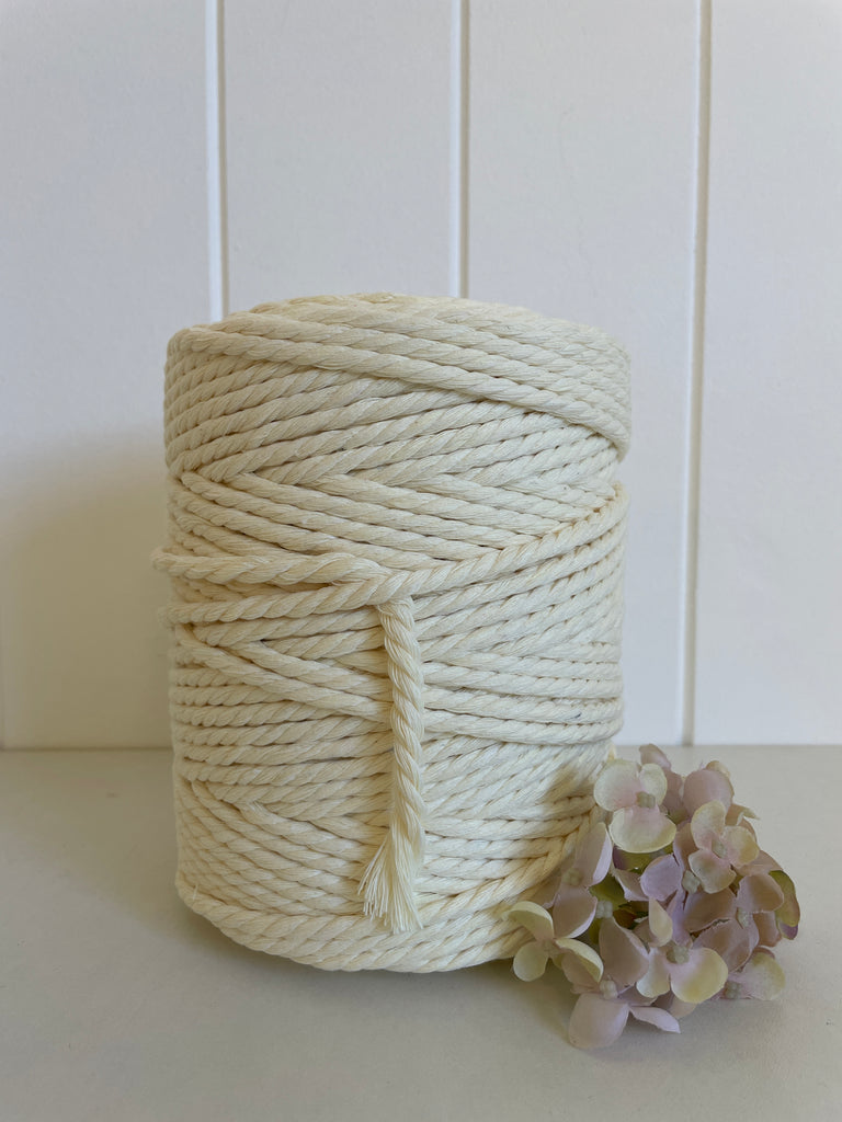 Coloured 3 ply Recycled Macrame Cotton Rope - 5mm - Cream – Knot Knitting