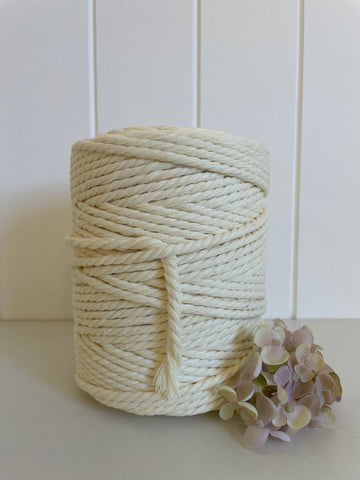 Coloured 3 ply Recycled Macrame Cotton Rope - 5mm - Cream