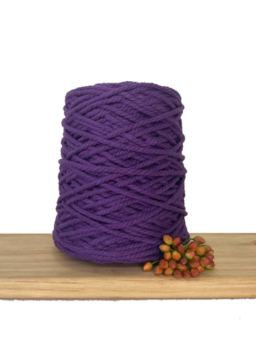 Coloured 3 ply Recycled Macrame Cotton Rope - 5mm - Cadbury Purple