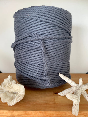 1kg 5mm 100% Pure Deluxe Macrame Cotton 3ply Rope - Graphite