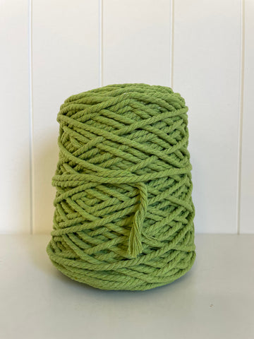 Coloured 3ply Recycled Macrame Cotton Rope - 5mm - Apple Green