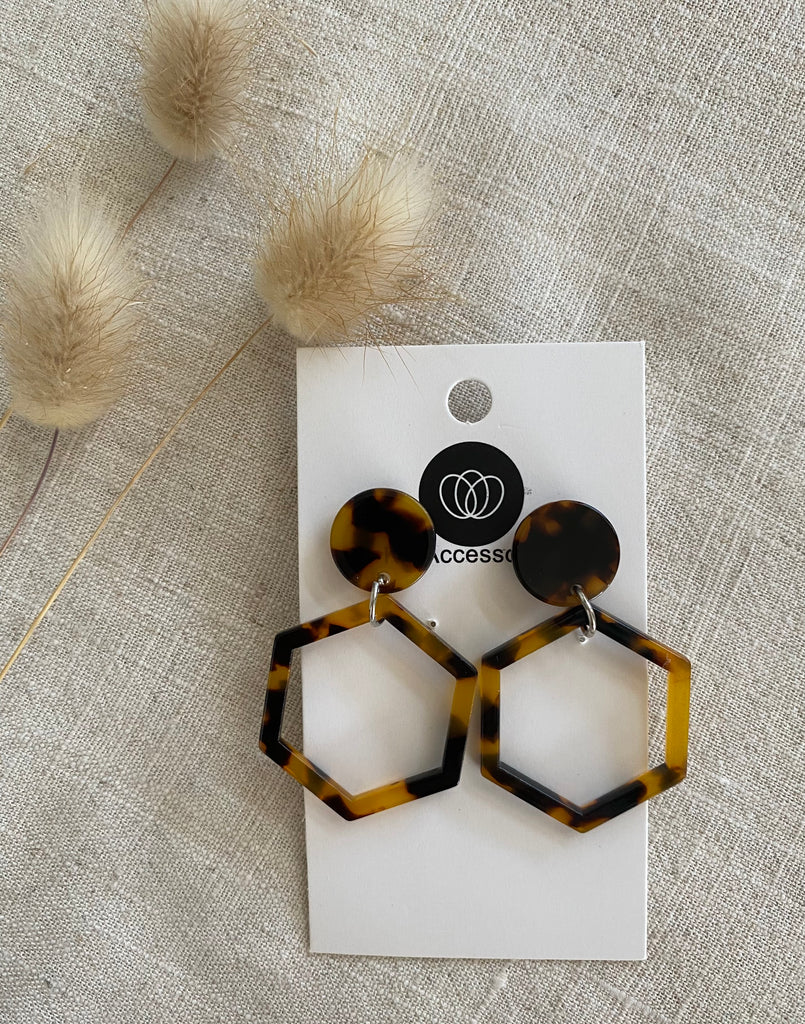 Tortoiseshell Earrings Frame - Hexagon - 5 pair pack