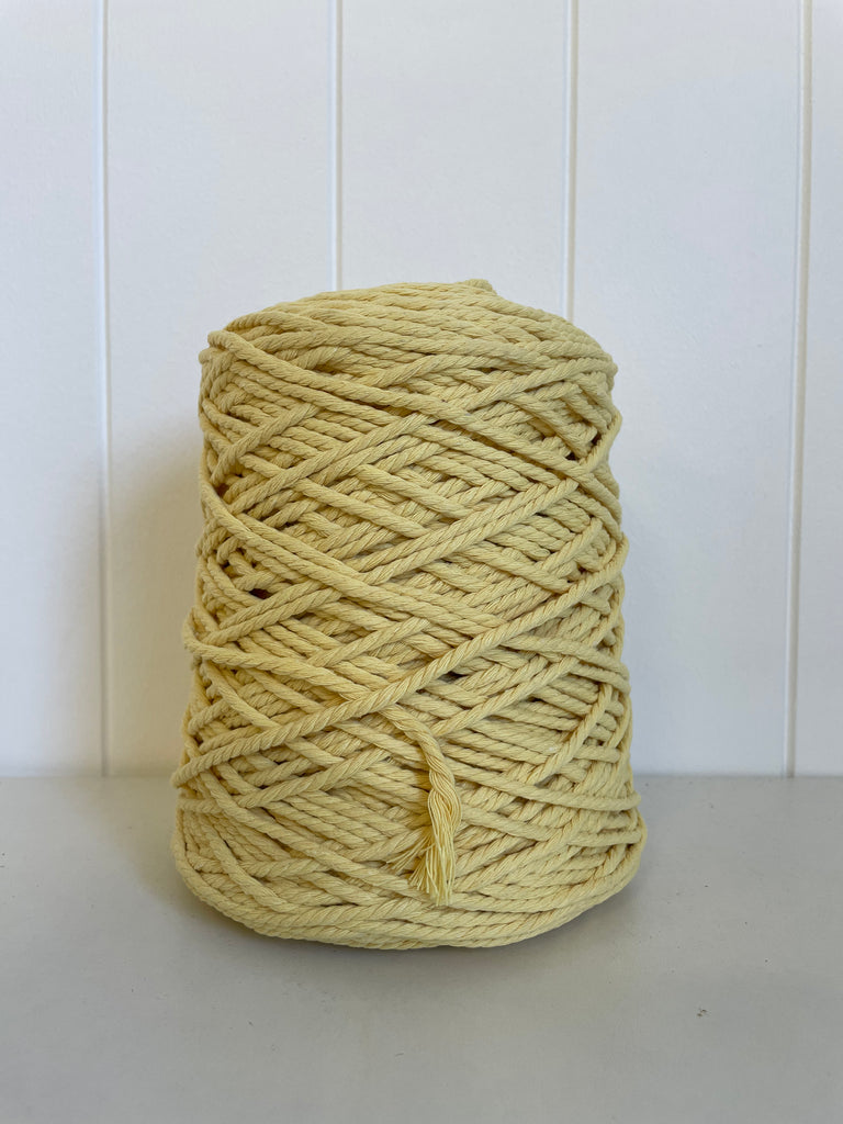 Coloured 3 ply Macrame Cotton Rope - 3mm - Light Yellow