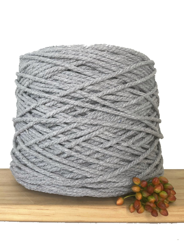 Coloured 3 ply Recycled Macrame Cotton Rope - 5mm - Light Grey