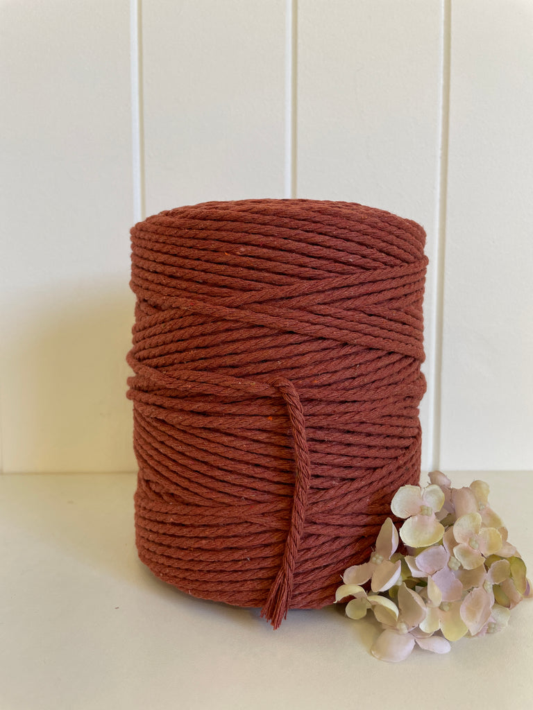 Coloured 3 ply Recycled Macrame Cotton Rope - 3mm - Terracotta